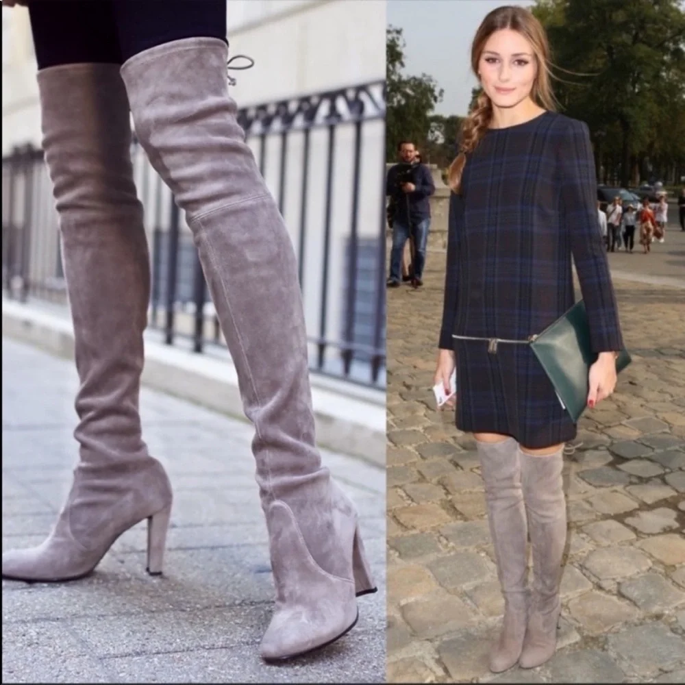 Stuart Weitzman Highland Suede Over The Knee Heeled Boot‎ in Grey Size 9.5
